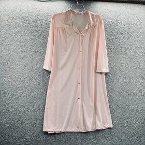Vintage Vanity Fair Womens House Coat Large Pink Button Front Long Sleeve Pocket